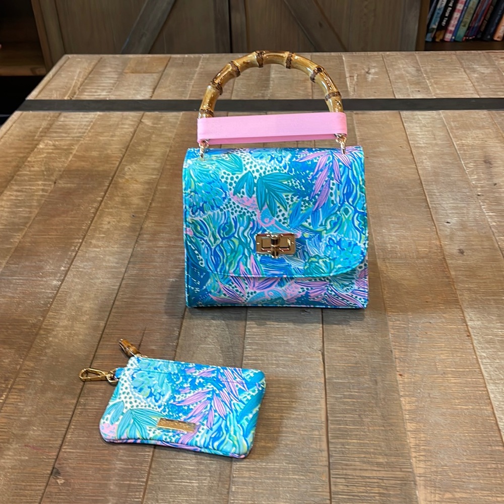 NWOT Lilly Pulitzer Bamboo Handle Bag and Matching Wallet